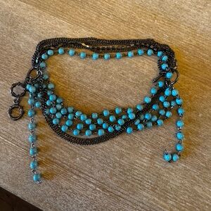 Chic Turquoise Beaded Necklace with Black Chain